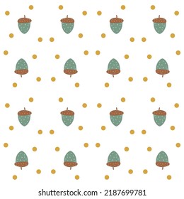 Acorns Pattern. Autumn Pattern With Hand Drawn Cartoon Acorns For Textile, Fabric, Wallpaper.