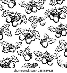 Acorns pattern background. Collection of acorn icons. Vector