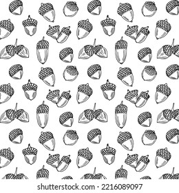 Acorns pattern background. Collection of acorn icons. Vector