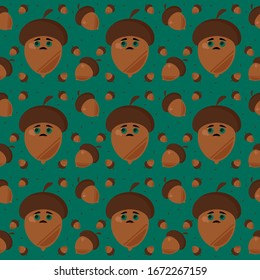 Acorns pattern, illustration, vector on white background.