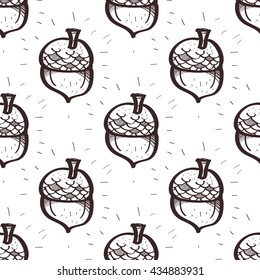 Acorns seamless pattern on a white background.