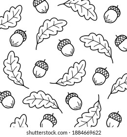 Acorns set, background pattern. Collection of acorn icons. Vector