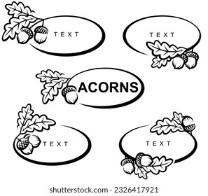 Acorns set. Hojas de bellota de colección con marco. Vector