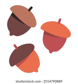 Elementos de desenho de outono de desenhos animados vetoriais de bolotas isolados em um fundo branco.