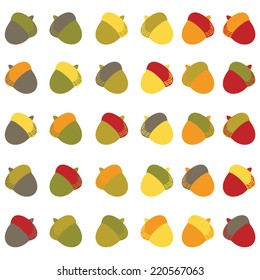 Acorns Vector Clip Art Set. Includes Acorn graphics in various Autumn colors. Created using vector Software- Adobe Illustrator.