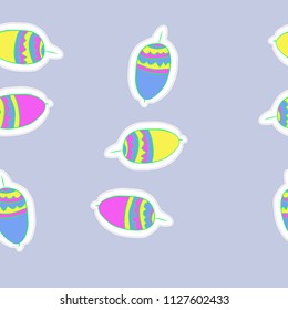  Acorns,zigzag,spots, dashed lines, tags seamless pattern. Hand drawn.