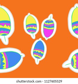 Acorns,zigzag,spots, dashed lines, tags seamless pattern. Hand drawn.