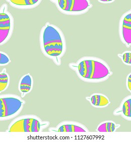  Acorns,zigzag,spots, dashed lines, tags seamless pattern. Hand drawn.