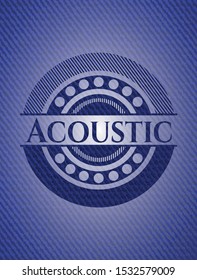 Acoustic badge with denim background. Vector Illustration. Detailed.