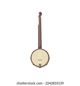 Acoustic banjo cartoon illustration. Colorful musical instrument isolated on white background. Music, hobby concept.
