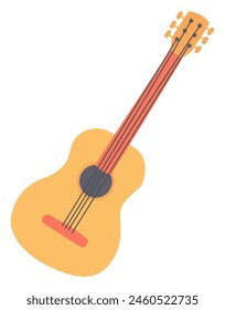 Acoustic or bass guitar in flat design. Classical music string instrument. Vector illustration isolated.