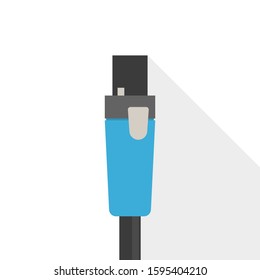 Acoustic blue cable vector isolated. Electronic audio equipment, input element. Plastic sound tool.