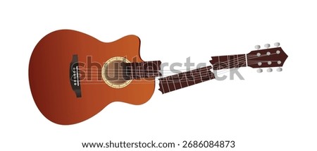 Acoustic broken guitar icon vector, Acoustic guitar, Vector 3d Classic Acoustic Sunbird Wooden broken Guitar Icon. Vector illustration.