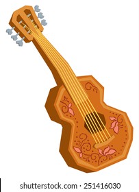 Acoustic cartoon guitar vector isolated on white background