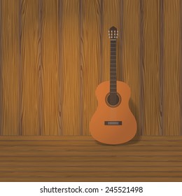 acoustic classical guitar with strings, vector illustration