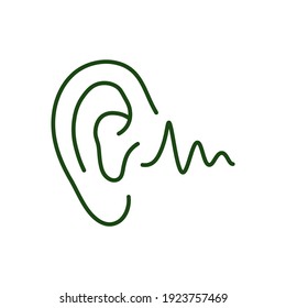 Acoustic comfort RGB color icon. Hearing noise with ear. Human sensory organ. Perception for audio. Aid for deafness. Listening and spying. Body part. Stereo wave. Isolated vector illustration