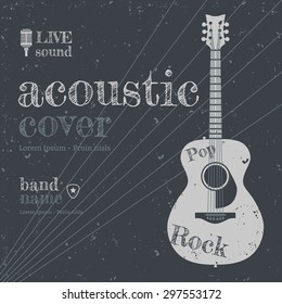 Acoustic concert show poster with acoustic guitar vector illustration