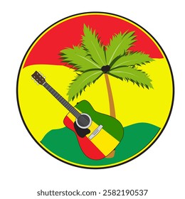 Acoustic dreadnought guitar in jamaican colors reggae music festival badge