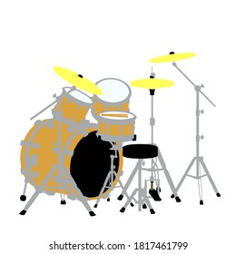 Akustische Drum-Set-Ansicht einzeln auf weißem Hintergrund, Vektorgrafik