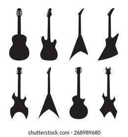 acoustic and electric guitar silhouettes set. vector illustration