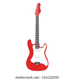 acoustic and electric guitars flat isolated on white background