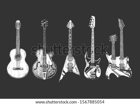 acoustic and electric guitars set