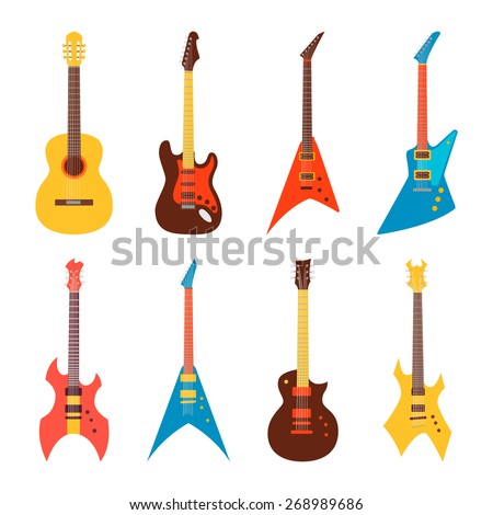 acoustic and electric guitars set. flat style vector illustration