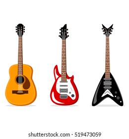 acoustic and electric guitars set. Vector illustration
