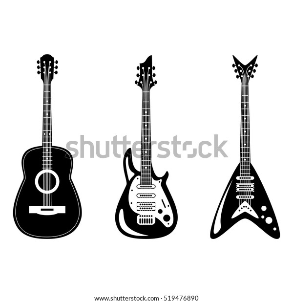 Vector De Stock Libre De Regalias Sobre Guitarras Acusticas Y Electricas Ilustracion Vectorial 519476890