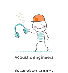 Acoustic engineer holding headphones