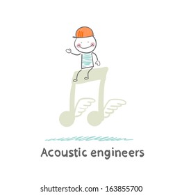 Acoustic engineer standing on a big note