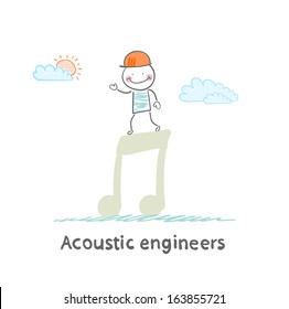 Acoustic engineer standing on a big note