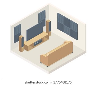 Acoustic Foam Panels Home Theater Isometric
