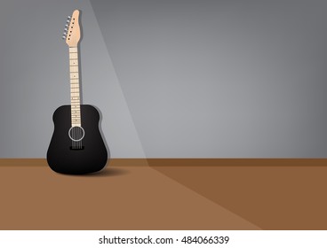 Acoustic guitar with a background wall gray walls vector illustration.