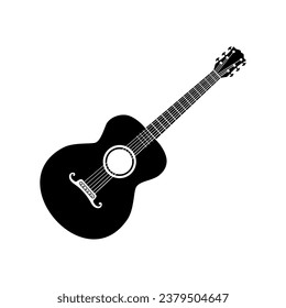 Acoustic guitar black silhouette. Music instrument icon. Vector illustration.