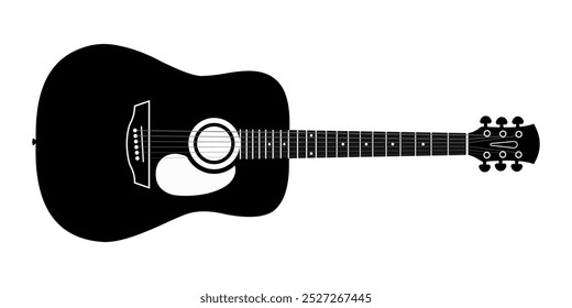 Acoustic guitar black silhouette. Music instrument icon. Vector illustration.