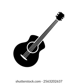 Acoustic guitar black silhouette. Music instrument icon. Vector illustration.