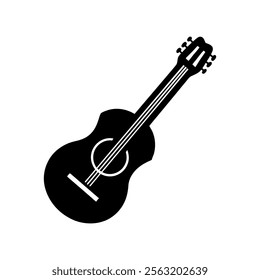 Acoustic guitar black silhouette. Music instrument icon. Vector illustration.