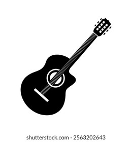 Acoustic guitar black silhouette. Music instrument icon. Vector illustration.