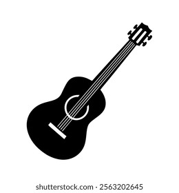 Acoustic guitar black silhouette. Music instrument icon. Vector illustration.