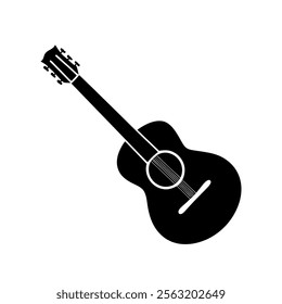 Acoustic guitar black silhouette. Music instrument icon. Vector illustration.