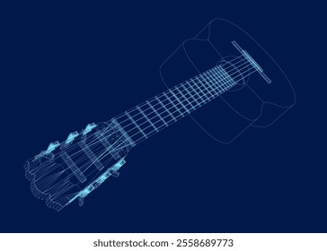 Acoustic guitar blue contour. Music instrument outline. Vector illustration.