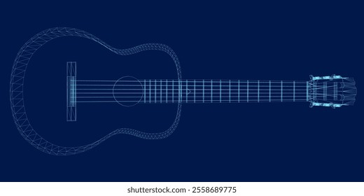 Acoustic guitar blue contour. Music instrument outline. Vector illustration.