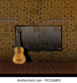 acoustic guitar brick wall Iron Shield frame