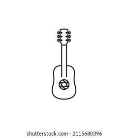 acoustic guitar with camera lens logo design, vector graphic symbol icon illustration