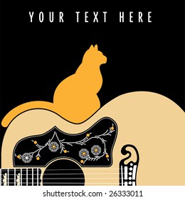 Acoustic guitar with a cat, vector background