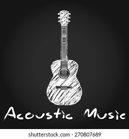 Acoustic guitar Chalk art logo with sign Acoustic Music vector illustration