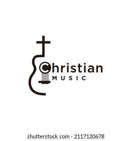 Acoustic guitar christian music minimalist logo design	