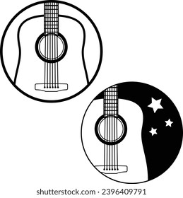 Acoustic guitar in circle vector illustration. Guitar clip art