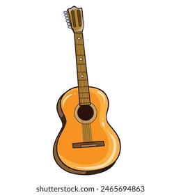 Acoustic guitar, classic wooden design, vector illustration, isolated object on white background